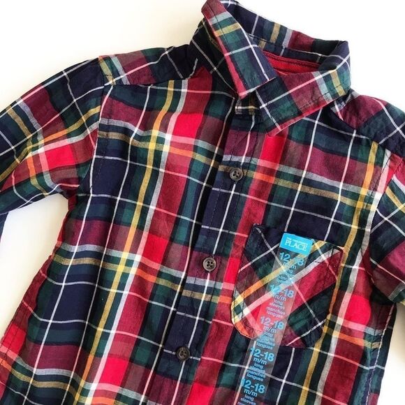 The children’s place plaid button down shirt 12-18 - Picture 2 of 4